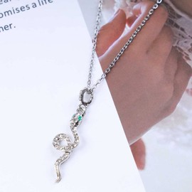 TseenYi Gothic Crystal Snake Pendant Necklace Silver CZ Snake Rhinestone Necklace Shiny CZ Snake Choker Necklace Snake Necklace Chain Jewellery for Women and Girls Gifts