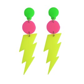 80s Retro Neon Lightning Drop Earrings Colorful Geometric Round Acrylic Dangle Earrings Thunder Flash Lightning Drop Earrings for Women Party-Yellow