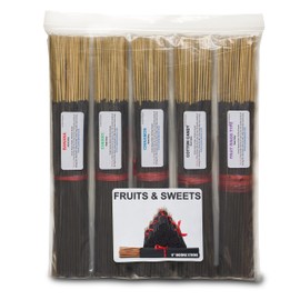 Fruit & Sweets 11'' Incense Sticks - Variety Set 500 Pack - 11 inch - 5 Bundles 100 Sticks Per Fragrance Scent. Set Features Banana, Cherry, Cinnamon, Cotton Candy, Fruit Rings Type