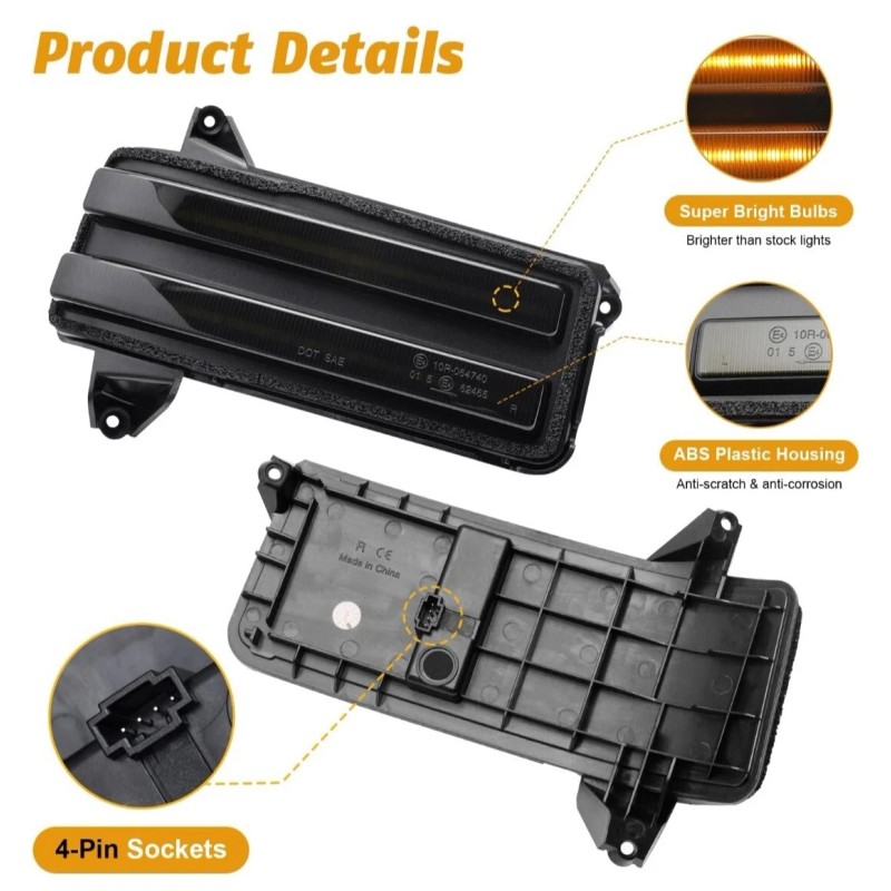 Signal Sequential Tow Mirror Turn Signal Lights Smoked for '20-'23