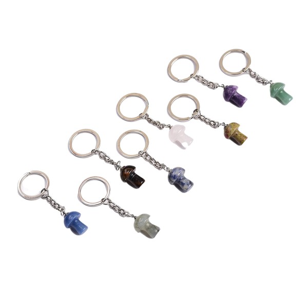 JIC Gem 10 pc Natural Crystal Gemstone Keychain Reiki Healing Crystal Beads Keyring Gemstones Mixed