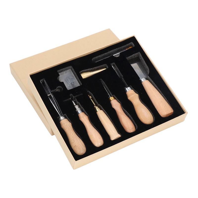 Leather Working Tools Set Log Color Curved Handle DIY Hand