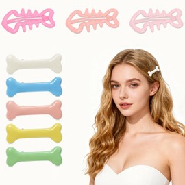 8Pcs Bone Hair Clips Fish Hair Clip Accessories White Dog Bone Headband Goth Emo Y2k Style for Halloween Hairs Accessories, Cosplay, Skull Skeleton Bone-Hairclip for Women and Girls, Pink