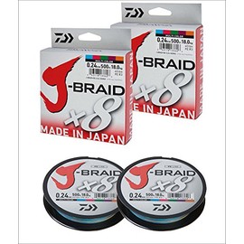 DAIWA 2 pcs J-Braid 8 Braid 0.22mm, 17,0kg/27,5lbs, 300m multicolour (Double pack)