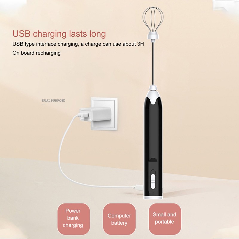 Electric Egg Beater Portable Multi Gears Milk Frother Rechargeable Kitchen