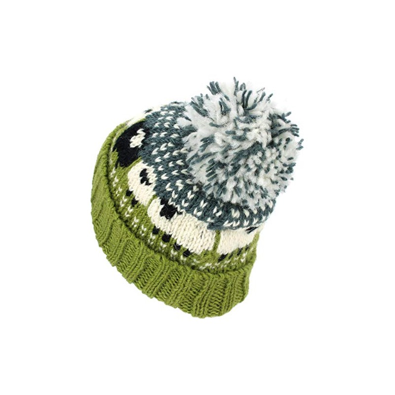 Loud Hats Wool Knit Bobble Beanie Hat Sheep Pattern &