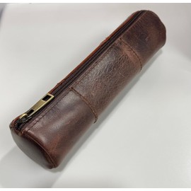 MILITARIA STUFFS Vintage Leather Pencil Case Pouch, Full Grain Leather Zippered Pen Pouch Stationery Bag, Pen Holder for Work & Office/Tool Pouch Zipper Case, Small Tool Bag (Brown)