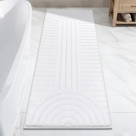 SHACOS Super Soft Bathroom Runner Rugs 24"x60" Non Slip Boho Bath Rugs Microfiber Absorbent Bath Mats for Bathtub Machine Washable Shaggy Carpet for Shower Floor Home Decor, White 2' x 5'