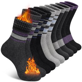 SIMIYA 5 Pairs Merino Wool Socks for Women, Winter Thick Warm Hiking Socks Women Crew Cushion Socks