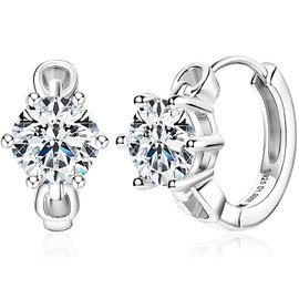 Moissanite Hoop Earrings for Women, 2 Carat per Pair, D Color Lab Created Diamond Alternative, Hypoallergenic 18K Gold Vermeil Sterling Silver | Fine Jewelry Gift for Her (Silver)