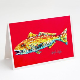 Caroline's Treasures Fish - Red Fish Alphonzo Greeting Cards Pack of 8 Blank Cards with Envelopes Whimsical A7 Size 5x7 Blank Note Cards