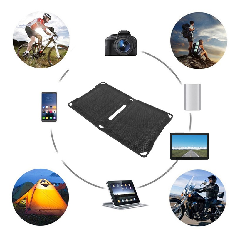 14W Solar Panel USB Charger Portable Foldable Monocrystalline ETFE Solar