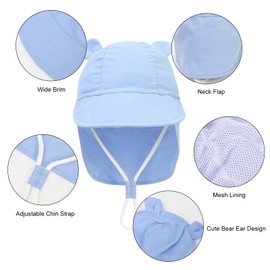 JUPSK Baby Sun Hat Toddler Bucket Hat Wide Brim Summer Beach Cap with Neck Protection UPF50for Kids Child Boys Girls 6-12 Months (Yellow)