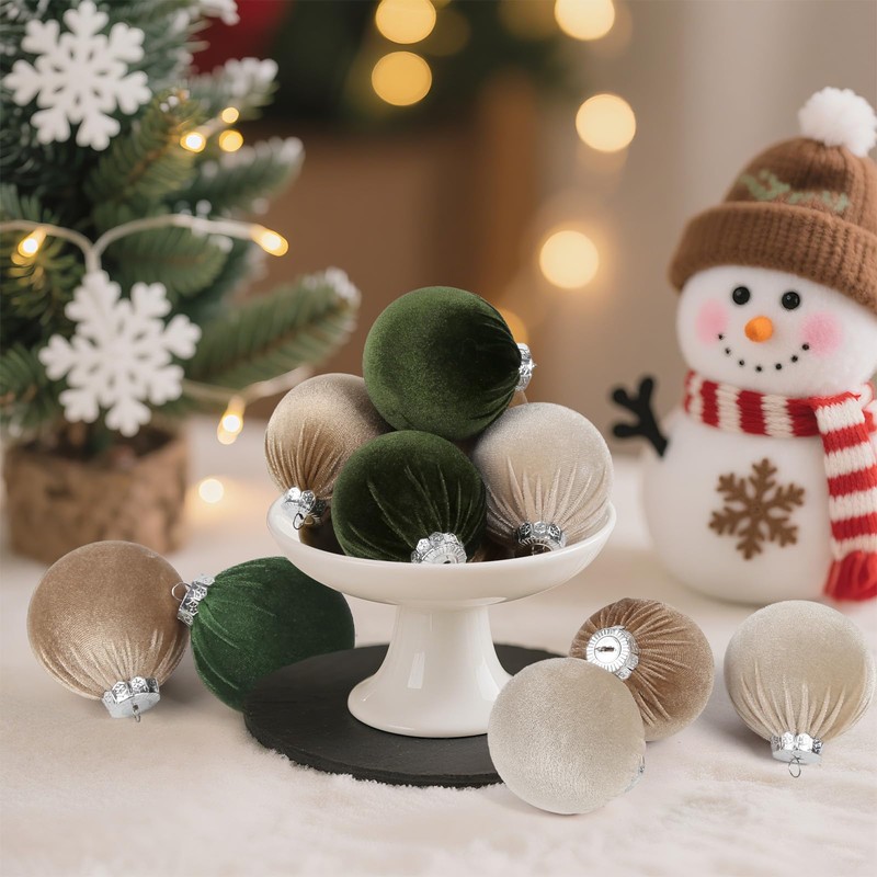 Velvet Christmas Balls,15PCS Xmas Flocked Ball Ornaments 3.15inch Brown and