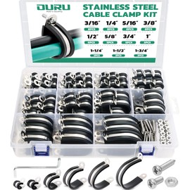 OURU 150PCS Cable Clamps with Screws Assortment Kit 304 Stainless Steel Rubber Coated Cushioned Insulated Wire Pipe Clamps 11 Sizes—3/16" 1/4" 5/16" 3/8" 1/2" 5/8" 3/4" 1" 1-1/4" 1-1/2" 1-3/4"