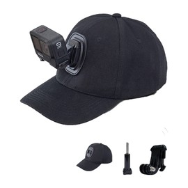 GERUI Action Camera Mount Hat Baseball Cap with J Hook Buckle and 1/4" Screw for All GoPro, SJ and Xiaoyi Cameras - Black (Black)