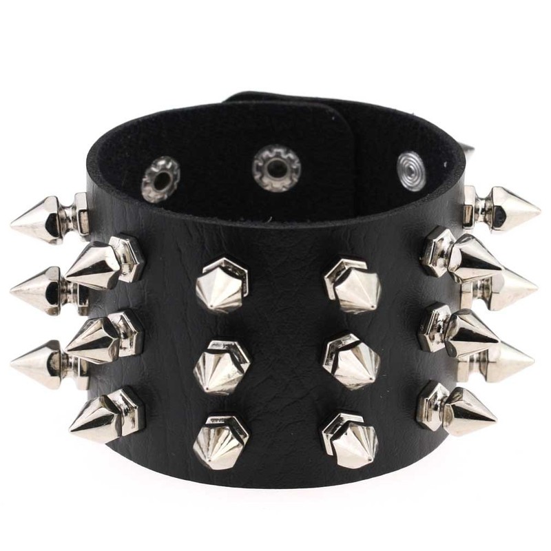 FM FM42 Black PU Simulated Leather Silvert-tone Spikes Rivets Adjustable