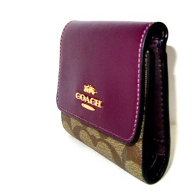 Coach New CE930 Small Trifold Wallet Khaki Signature Deep Berry Leather NWT $178