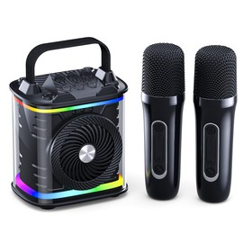 Mini Karaoke Machine for Kids Adults, Portable Bluetooth Speaker with 2 Wireless Microphones, Microphone Speaker Set with LED Lights for Home Party, Birthday Gifts for Boys Girls Kids (Black)