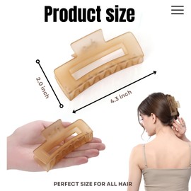 12pcs Large Clear Square Hair Claw for Women, 4" Matte Rectangle Clips, Strong Hold for Thick and Fine Hair