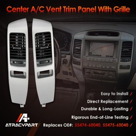 Center A/C Dash Air Vent Trim Panel With Grille, Console Outlet Insert Frame, Compatible with 2003-2009 Lexus GX470, Land Cruiser Prado 120, Replaces# 55474-60040, 55475-60040 (Silver)