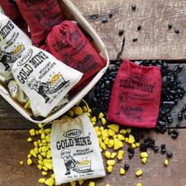 Old Fashioned Bubble Gum Candy: Fruit Flavor Chewing Gum in Individual Drawstring Bags - Vintage Assorted Bulk Candy Packs for Parties and Special Events - 24 Coal Mine Bags and 24 Gold Mine Bags