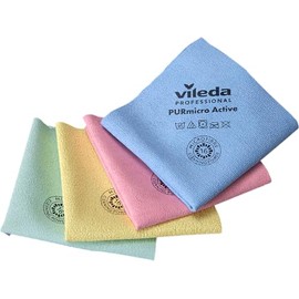 Vileda Professional PURmicro Colors Professional Multi-Purpose Microfibre Cloth, Excellent Results Without Streaks, Pack of 4, Blue, Red, Yellow, Green, 38 x 35 cm