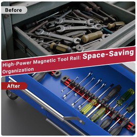 Preciva 2 PCS Magnetic Tool Holder with 24 Sliding Clips, Triple Strong Magnets & Aluminum Rails, Compact Screwdriver Organizer and Wrench Organizer for Garage Workshop Tool Box Storage