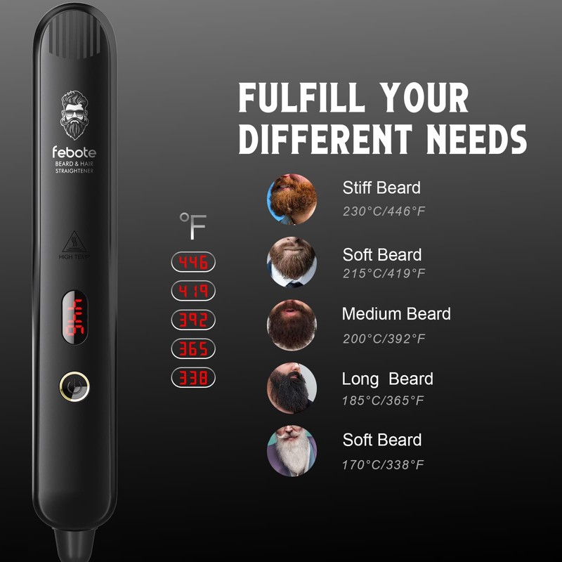 Heated Ionic Hair Straightening Brush for Men - 5 Temperature