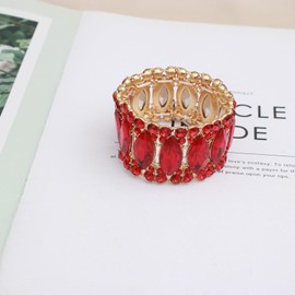 Enrwin Women’s Elegant Wedding Bridal Crystal Double Row Marquise-Shape Leaf Stretch Bangle Bracelet Bride Jewelry for Women (Siam-Gold Plated, Alloy)