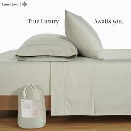 Lane Linen Full Size Bed Sheets Set - 600 TC Full Sheet Set - 100% Cotton Full Bed Sheets Set - Ultra Soft Cotton Sheet Set Full Size - Sateen Weave Hotel Sheets - Luxury Full Size Sheet Set - Mineral