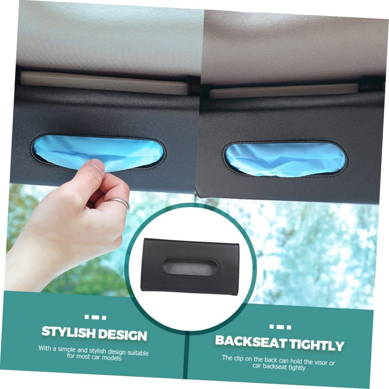 FUNOMOCYA 2pcs PU Leather Car Visor Tissue Holder Stylish Sun