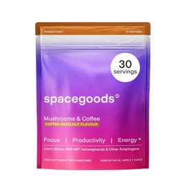 Spacegoods Rainbow Dust 240g | 30 Servings | Flavoured Mushroom Coffee | 80mg of Natural Caffeine | Lions Mane, Chaga, Ashwagandha & Vitamin B5| Sharper Focus, Energy & Calm | Coffee Hazelnut