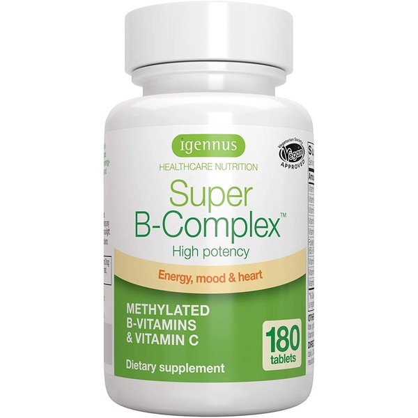 Super B-Complex – Methylated Sustained Release B Complex & Vitamin C, Folate & Methylcobalamin, Vegan, 180 Small Tablets