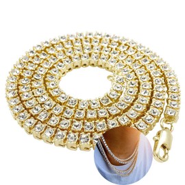LARDROK Hip Hop Bling Arrow Cubic Zirconia Bling Sparking Wedding Gift Boy Men Cool Tennis Long Chain Tennis Cz Necklace (Gold, 22)