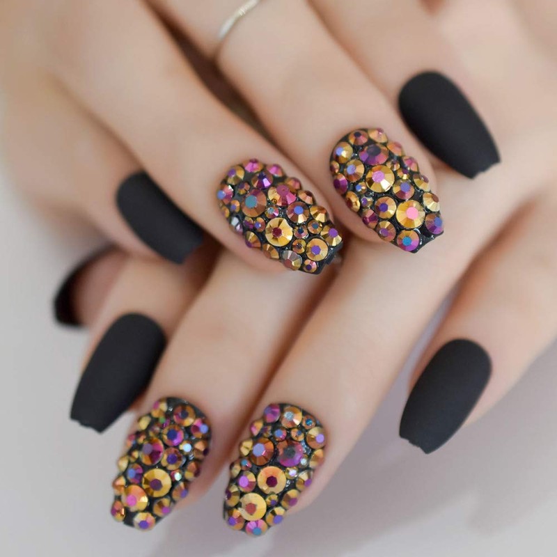 Juego de uñas de ataúd esmeriladas, uñas postizas de cristal