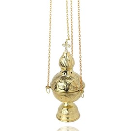Needzo Carved Hanging Brass Censer, Religious Incense Burner, 33 Inches