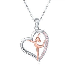 925 Sterling Silver Gymnastics Pendant Necklace for Daughter Gymnastics Gift USA Gymnast Heart Pendant Jewelry Gift Gymnastics Sport Necklace Fashion Jewelry for Granddaughter Christmas Gift (Gymnast Necklace C)