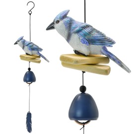 MrMrKura Bird Wind Chimes, Metal Wind Bell Pendent for Outside Hanging Wind Chime with Feather Ornament for Bless Garden Backyard Home Decor (Blue)