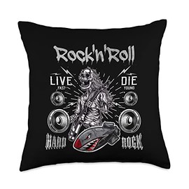 I Love Rock & Roll, Cool Wild Rock & Roll Music Skull Outfit Throw Pillow