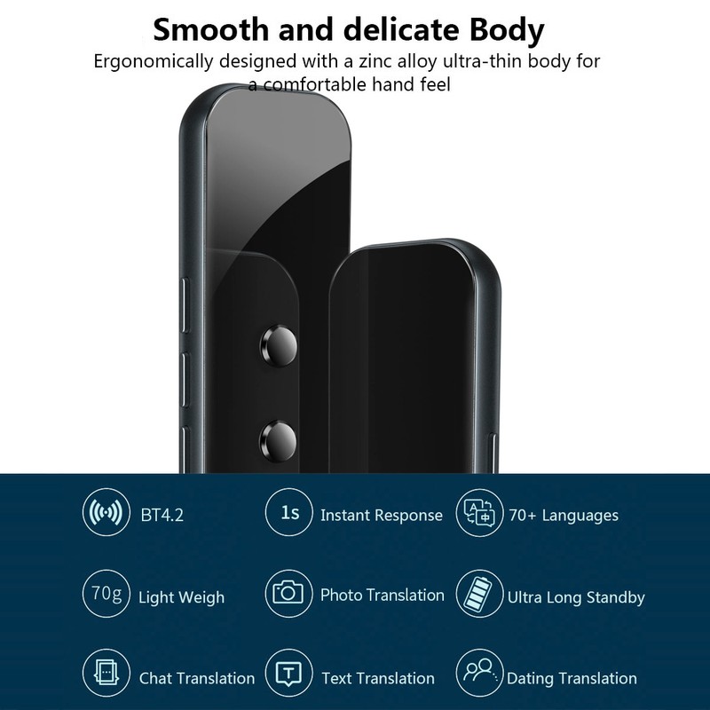 Intelligent Language Translator Tempered Glass Shell BT 4.2 70+ Languages