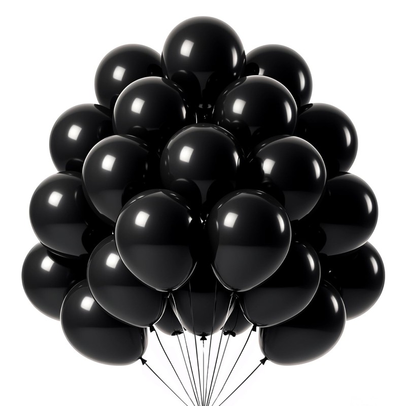 DRWKAY Black Balloons 100 Pack,12 Inch Matte Black Latex Helium-Ready