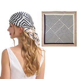 cxzymcln Silk Scarf for Women Mulberry Silk Scarf Head 27" Square Scarf Hair Wrap for Sleeping Elegant Beach Accessory(Black and white stripes)