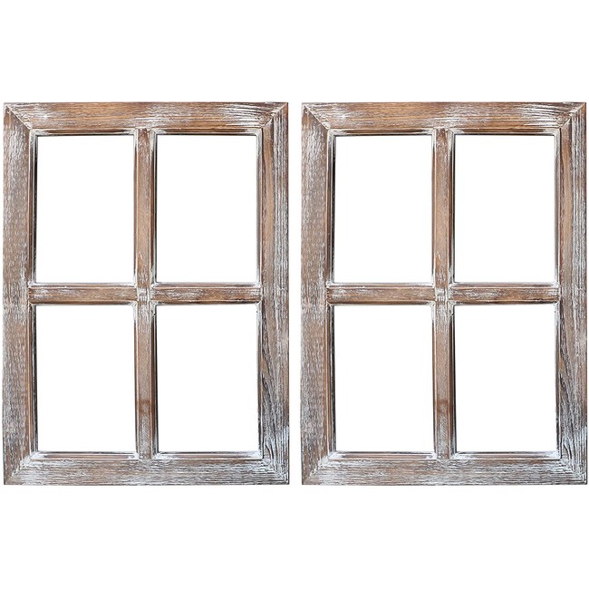 Barnyard Designs Rustic Barn Wood Window Frames, Decorative Country Farmhouse Home Wall Decor, Wooden Window Pane for Living Room, Bedroom, or Fireplace Mantel, 18" x 24”, (2 Pack)