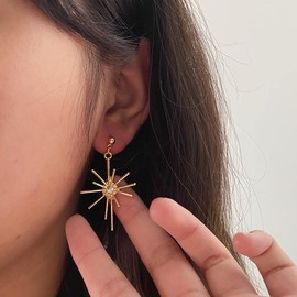Cimenexe Bohemian Crystal Sunburst Stud Earrings CZ Metal Fireworks Dangle Earrings Gold Starburst Drop Earrings Rhinestone Fireworks Earrings Jewellery for Women and Girls