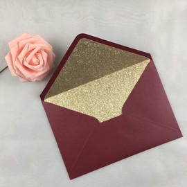 25 PCS Pearl Burgundy with Rose Gold glitter Envelopes A7 ,5.35 x 7.7 inches, Perfect for 5x7 Wedding Invitation Cards,Birthday Greeting RSVP Invite