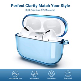 ULAK Compatible with Airpods Pro Case, Designed Protective Cover Soft TPU Transparent Shockproof Case Accessories with Keychain for Airpods Pro 1st Generation 2019, SkyBlue