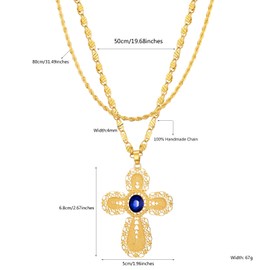 Sajayea Ethiopian Cross Necklace 24K Blue Rhinestone Pendant Habesha Jewelry for Women Coptic Crosses Jewelry