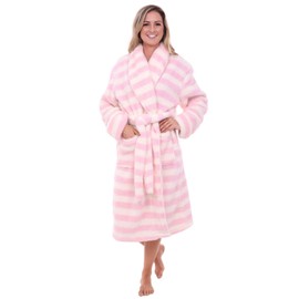 Alexander Del Rossa Fluffy Robe, Fuzzy Robe for Women, Warm Soft Fluffy Robes for Women, Womens Robe Fuzzy Pastel Stripes Small (A0302P10SM)