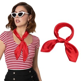 AWAYTR 23.6" Satin Neck Scarf Small Hair Scarf Women Silk Head Scarf Costume Bandana Girls Vintage Handkerchief Ribbon Scarf (Red)